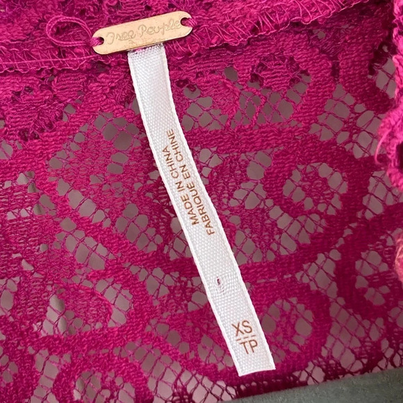 Free People, Dreams of You Lace Long Sleeve Mini Dress, Raspberry, Magenta, Pink - Picture 6 of 7